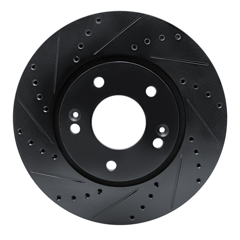 Hyundai Santa Fe Brake Rotor (1) - Front Left - R1 Concepts - Drilled & Slotted - Black - `07-`09